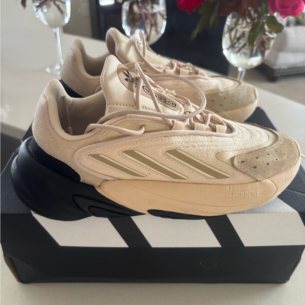 adidas Beige and Black Athletic Shoes